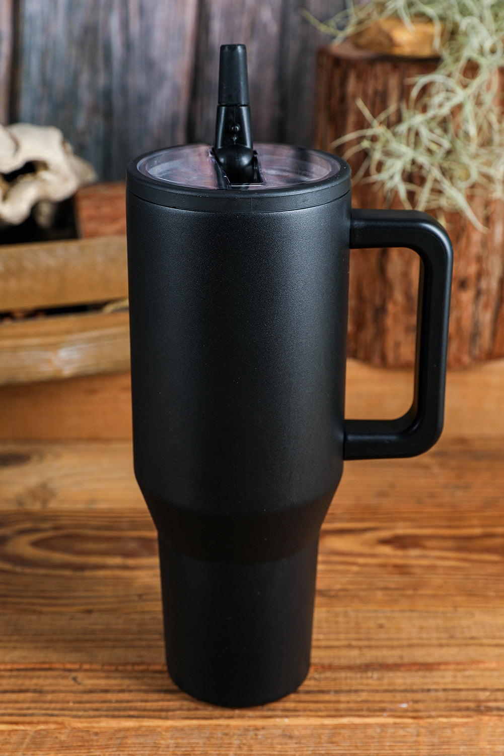 Rose Red Frosted Stainless Handle Large Vacuum Cup with Straw 40oz