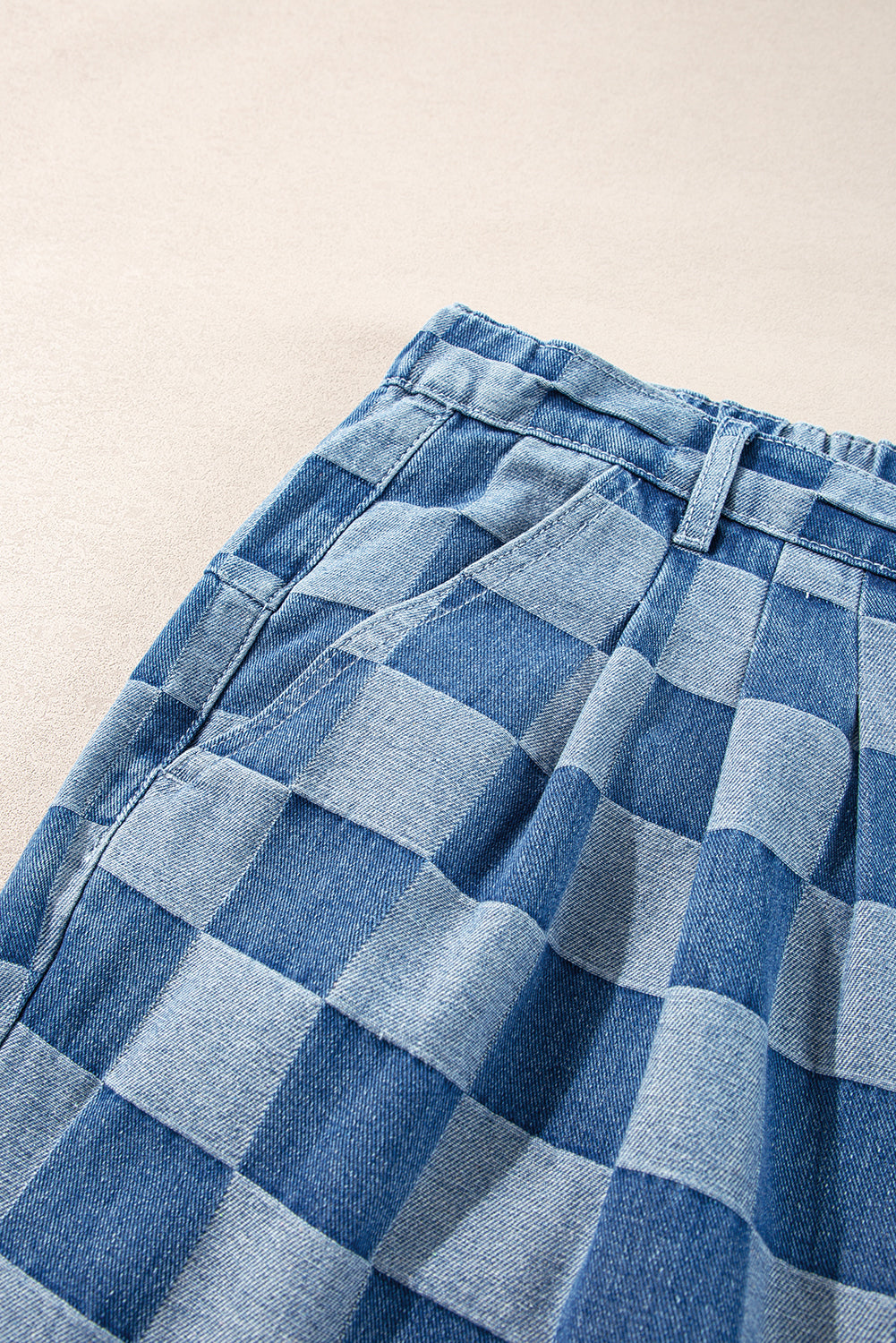Plus Size Checkered Seamed High Waist Wide Leg Jeans