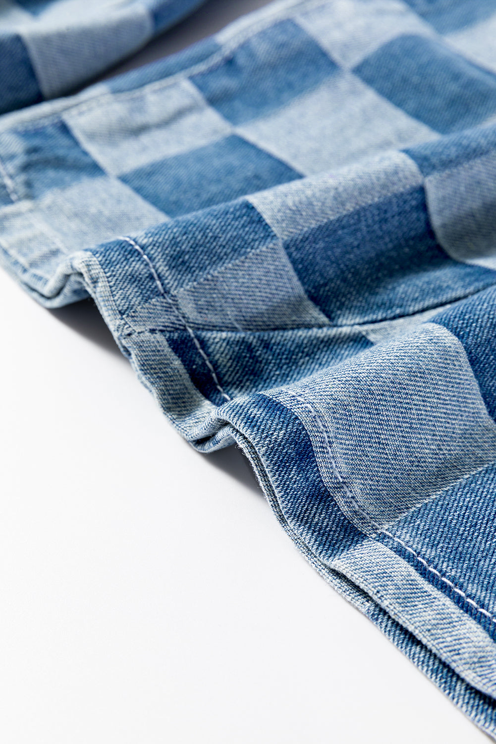 Plus Size Checkered Seamed High Waist Wide Leg Jeans