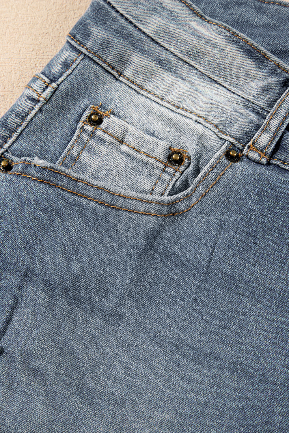 Vintage Light Wash Ripped Raw Edge Flare Jeans