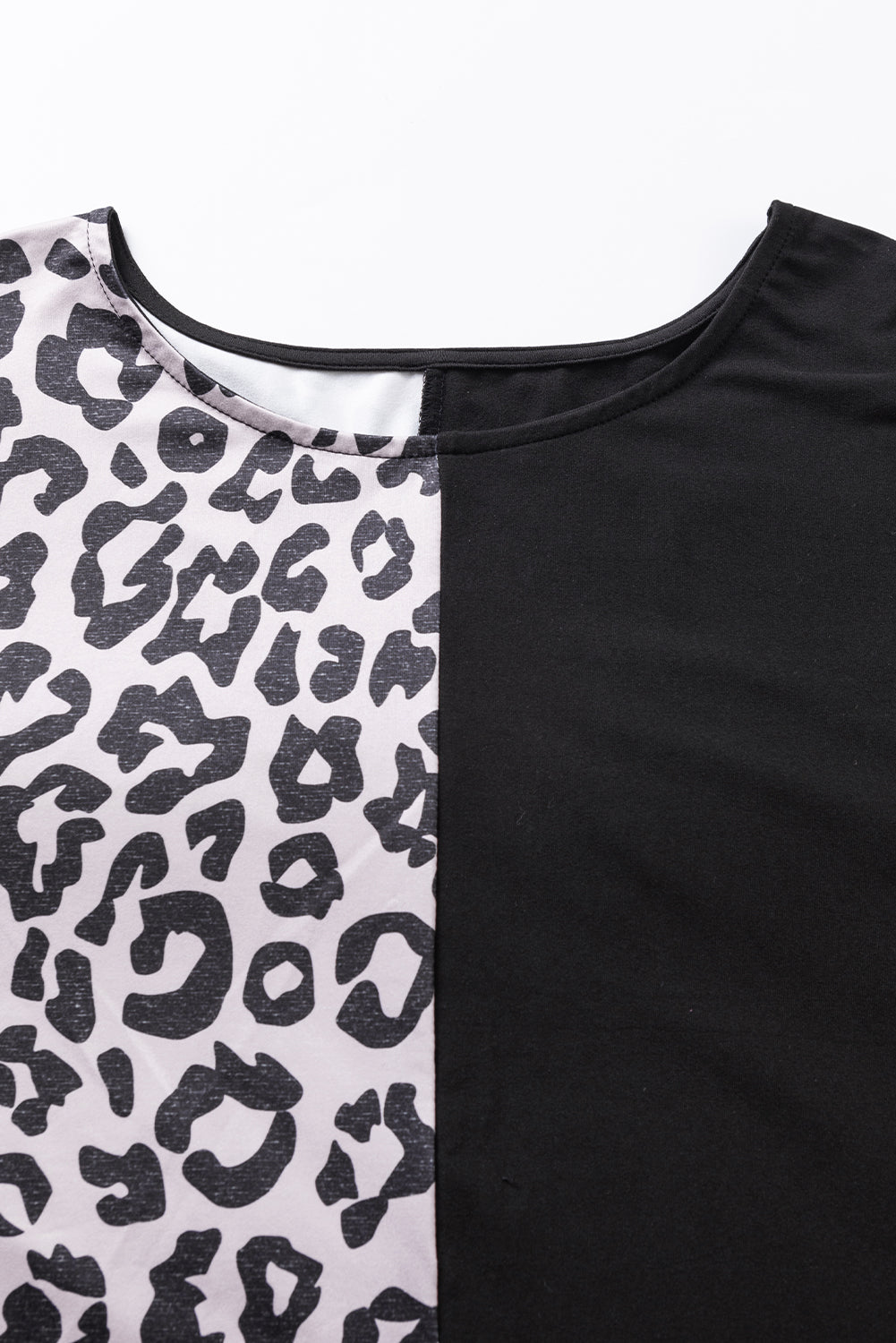 Plus Size Black Half Leopard Patchwork T-shirt