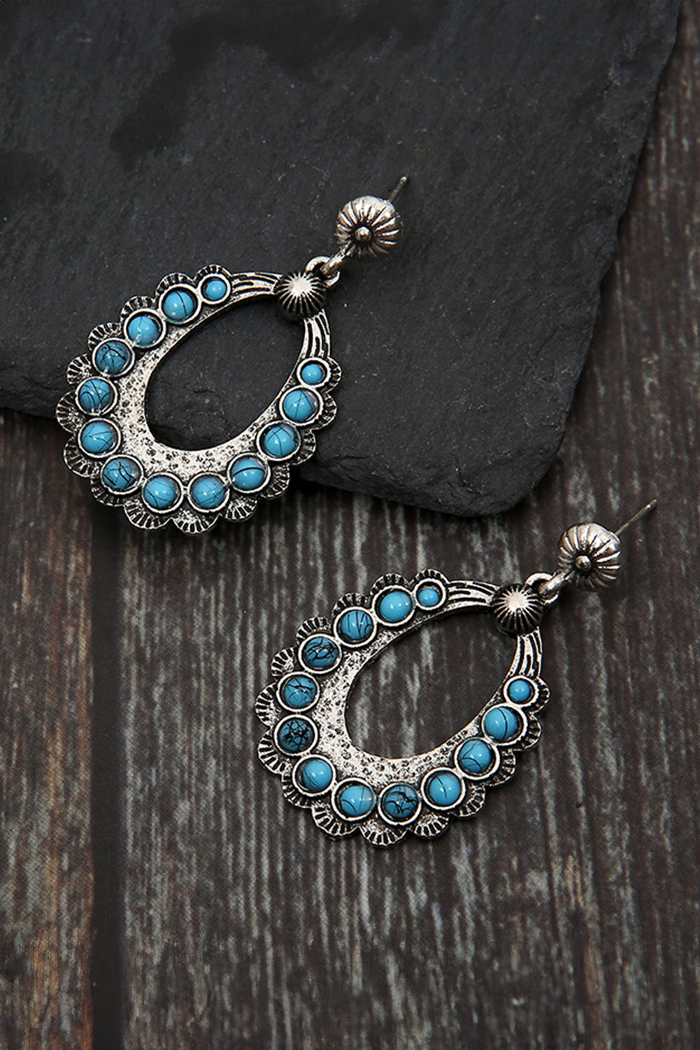 Silvery Western Turquoise Cut Out Stud Drop Earrings