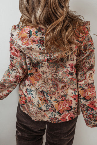 Vintage Paisley floral Sherpa lined jacket w/hood