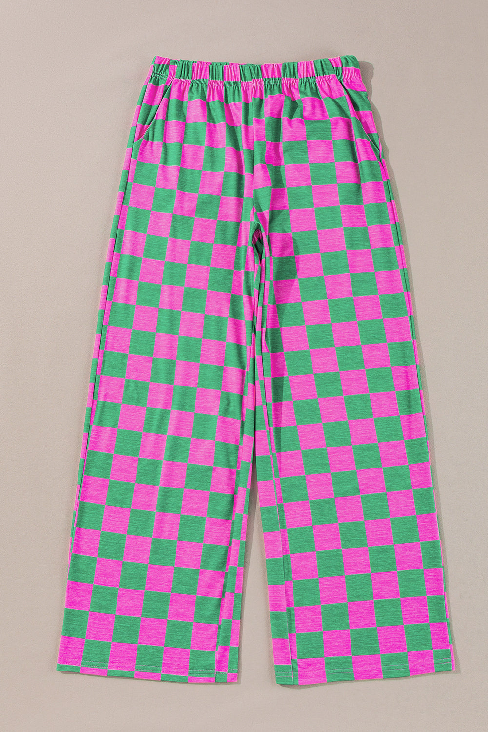 2-Tone Checked Print High Waist Wide Leg Pants