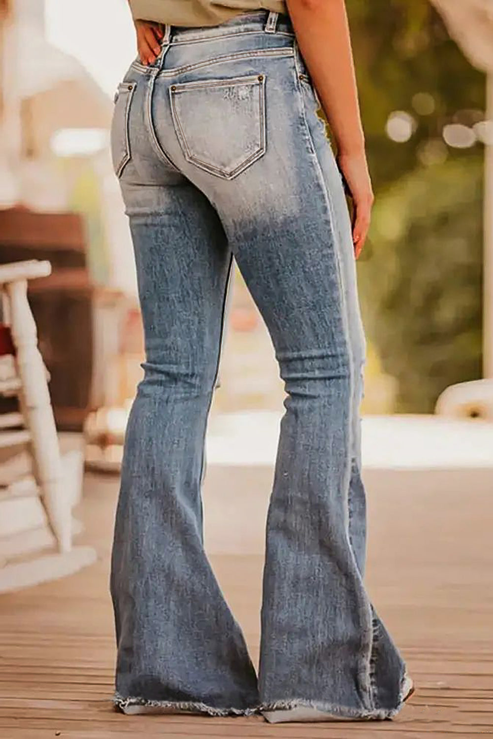 Vintage Light Wash Ripped Raw Edge Flare Jeans