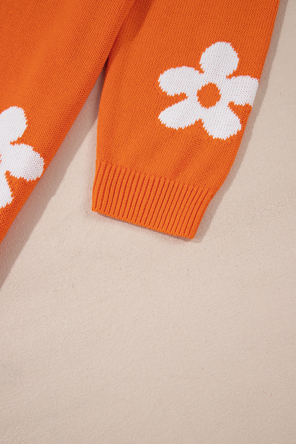 Plus Size Orange Flower Pattern Drop Shoulder Cardigan