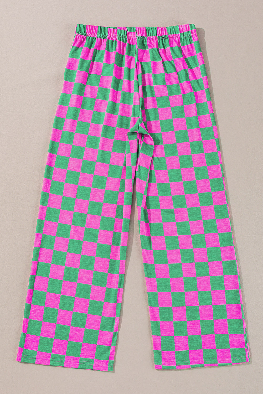 2-Tone Checked Print High Waist Wide Leg Pants