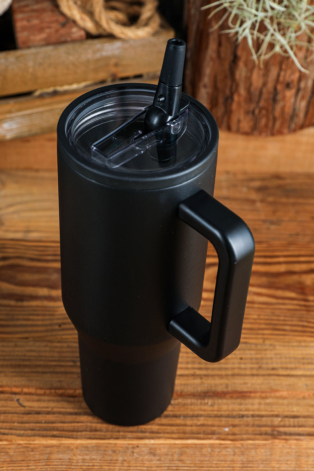 Rose Red Frosted Stainless Handle Large Vacuum Cup with Straw 40oz