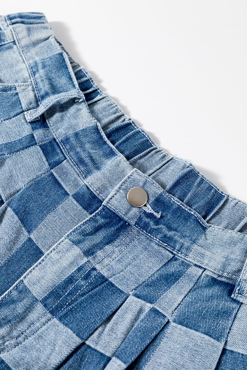 Plus Size Checkered Seamed High Waist Wide Leg Jeans