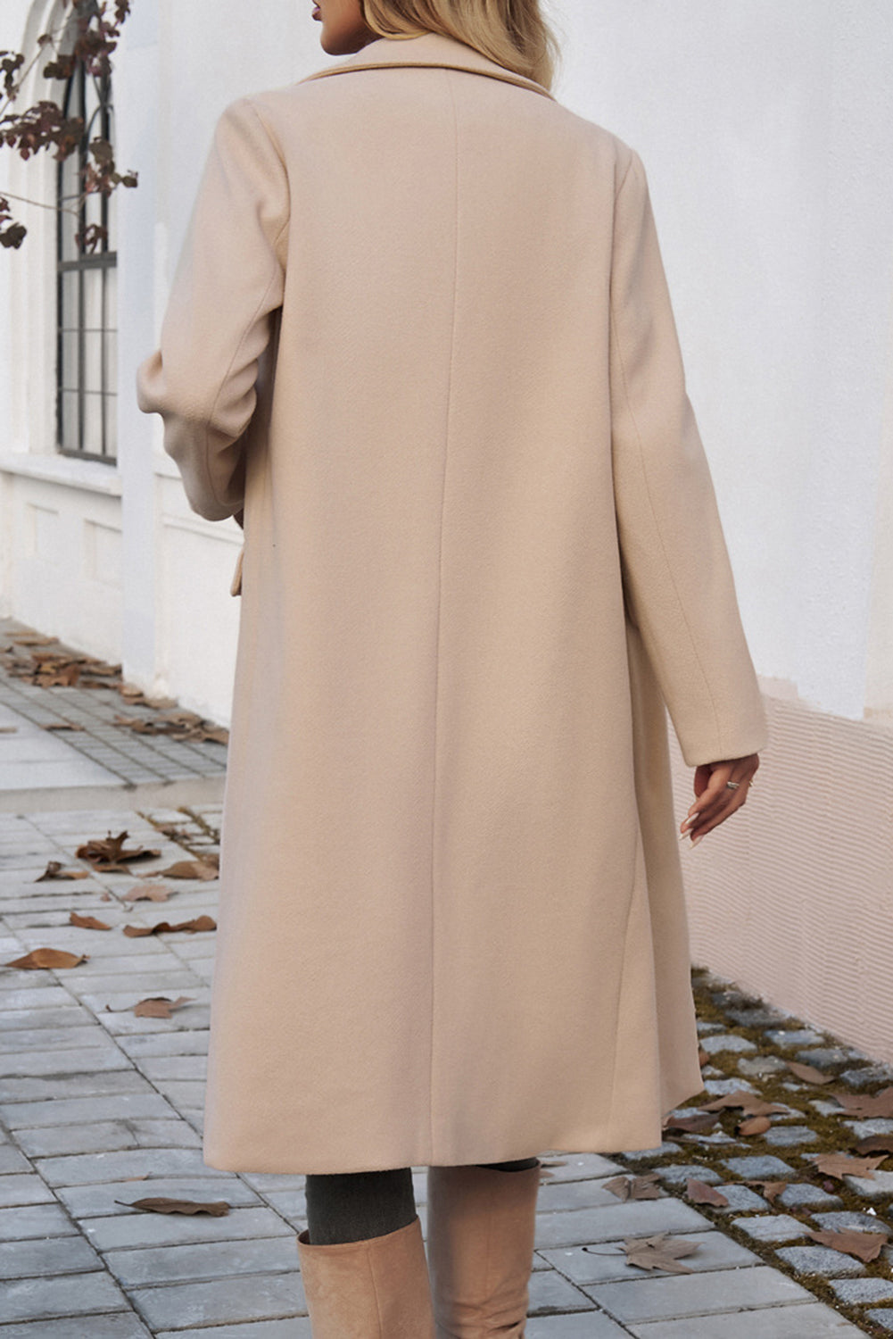 Single Breasted Lapel Collar Flap Pocketed Overcoat