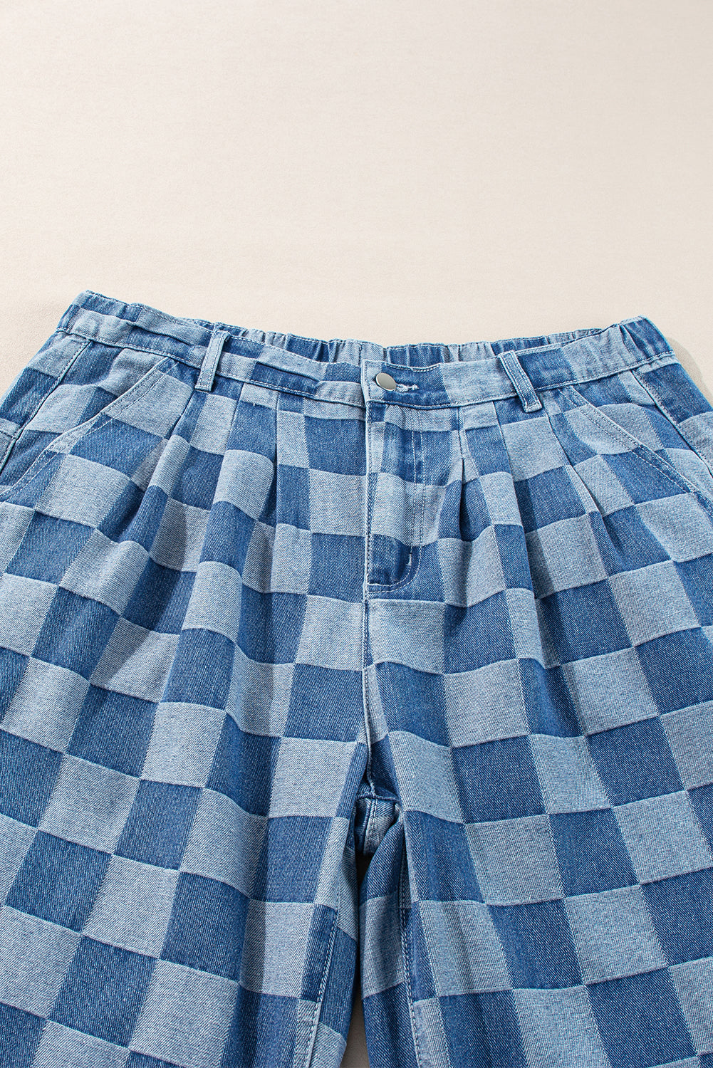 Plus Size Checkered Seamed High Waist Wide Leg Jeans