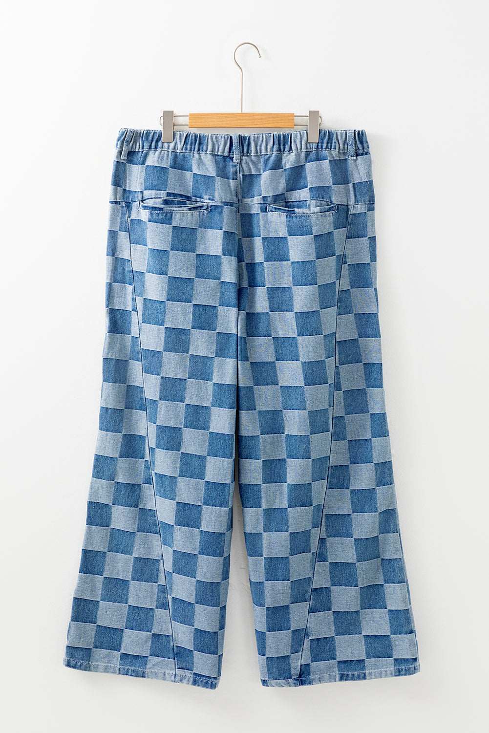 Plus Size Checkered Seamed High Waist Wide Leg Jeans