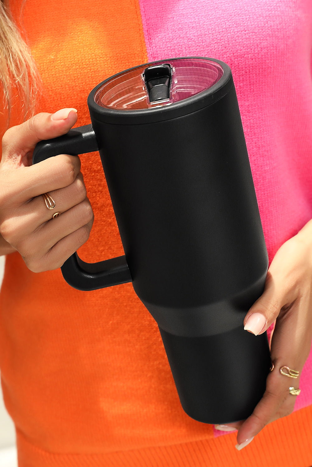 Rose Red Frosted Stainless Handle Large Vacuum Cup with Straw 40oz