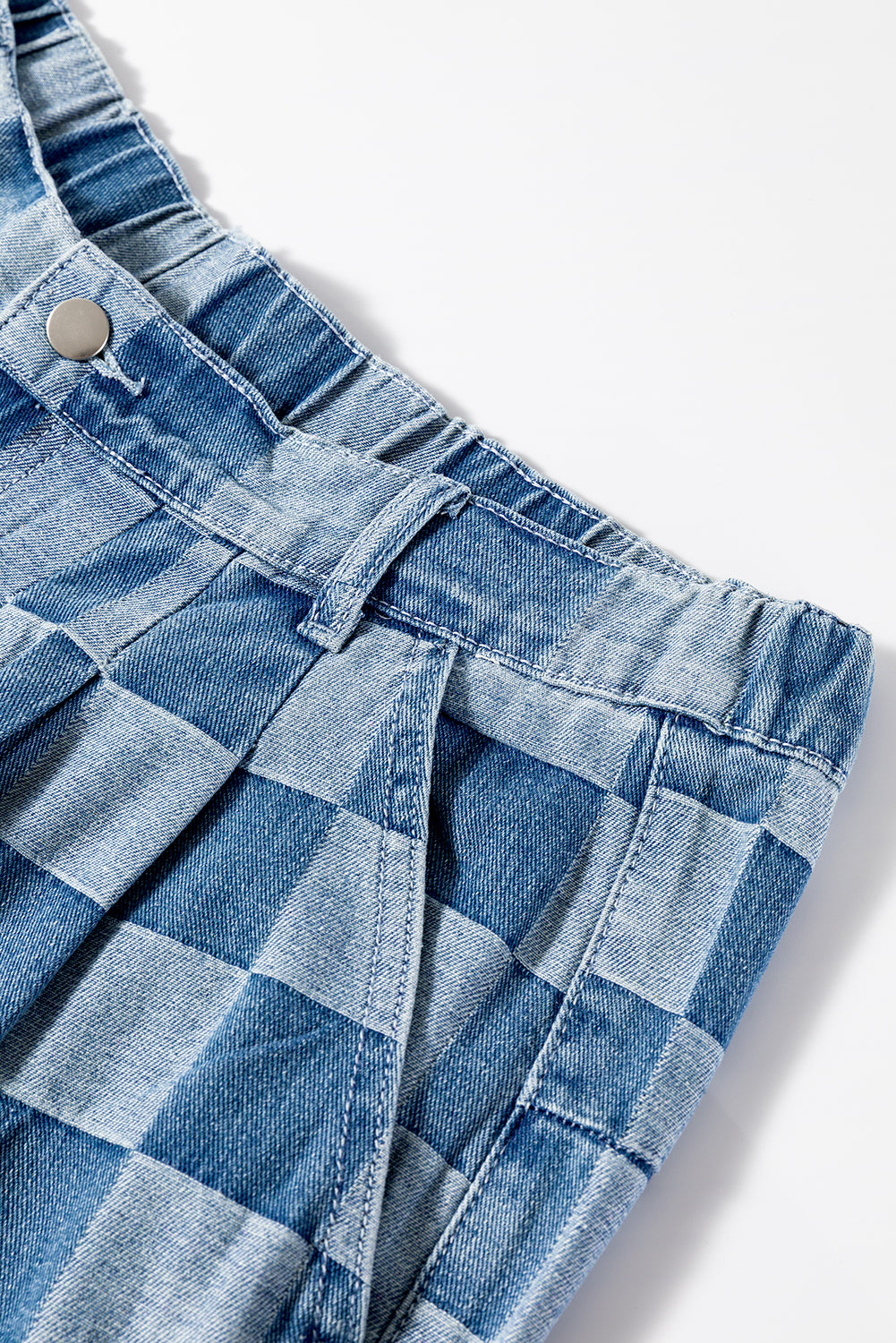 Plus Size Checkered Seamed High Waist Wide Leg Jeans