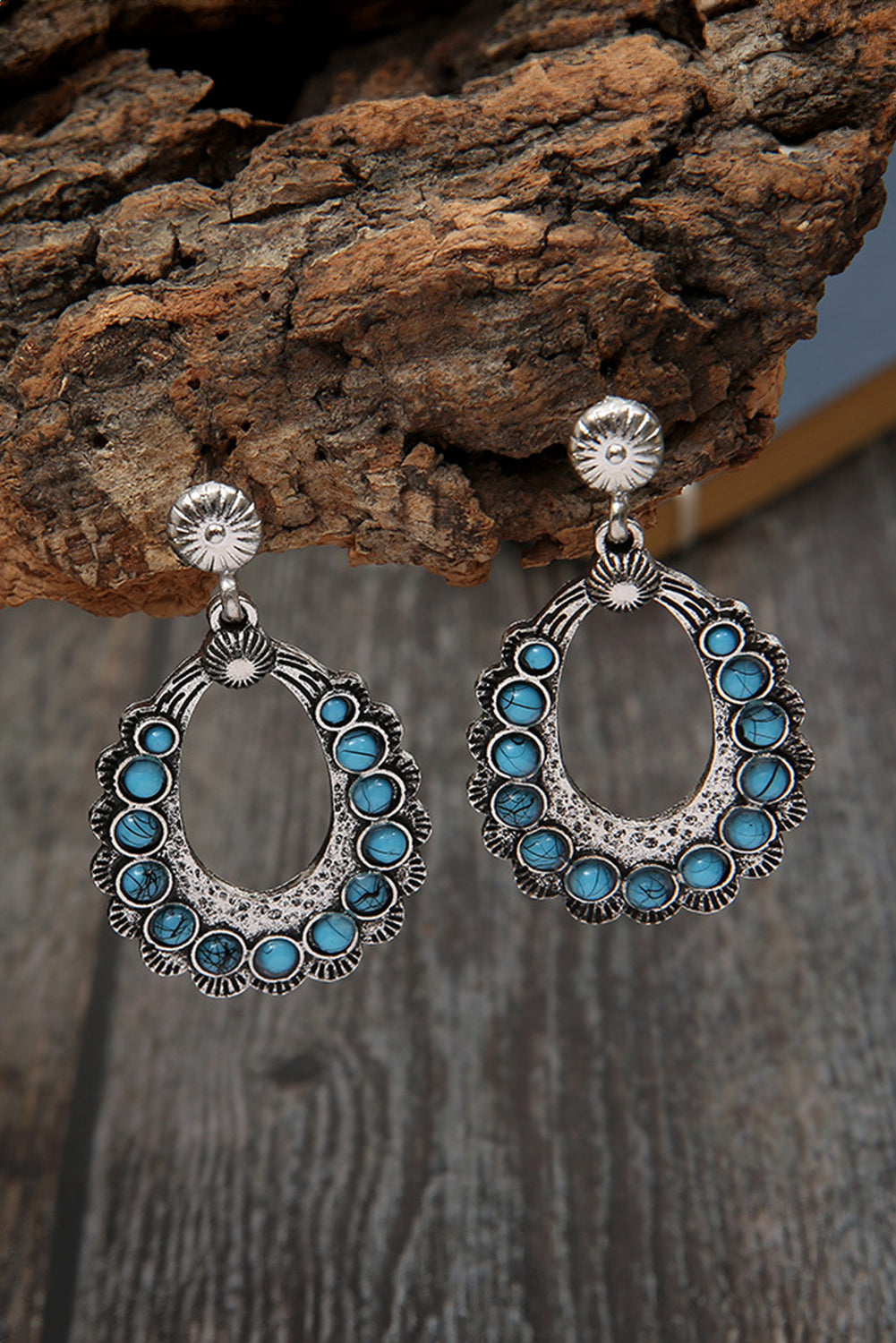 Silvery Western Turquoise Cut Out Stud Drop Earrings