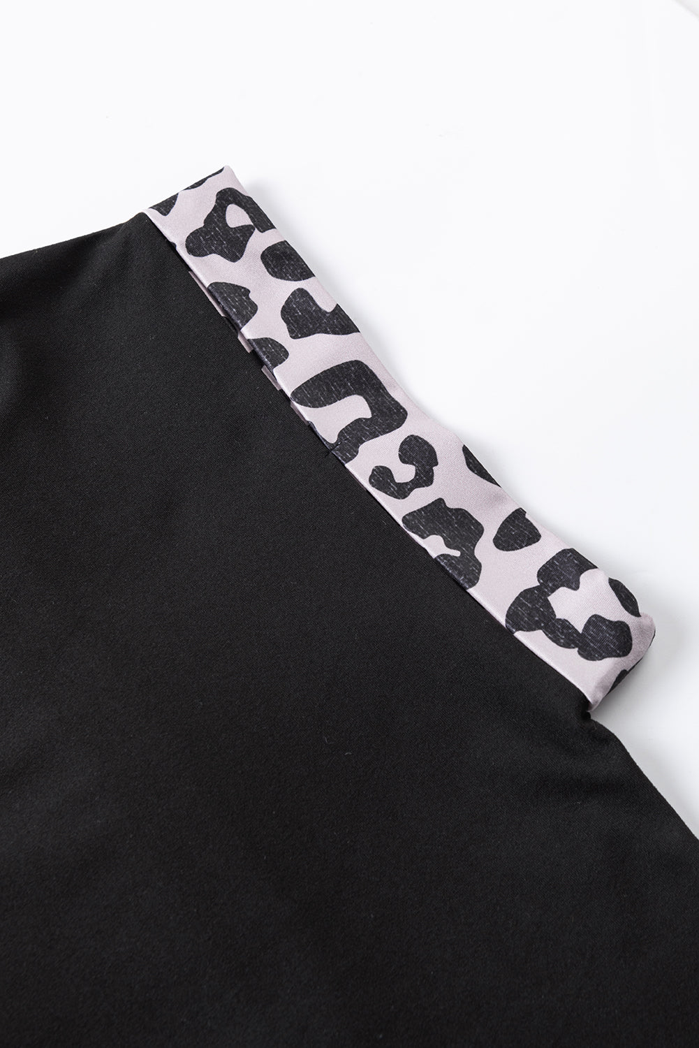 Plus Size Black Half Leopard Patchwork T-shirt