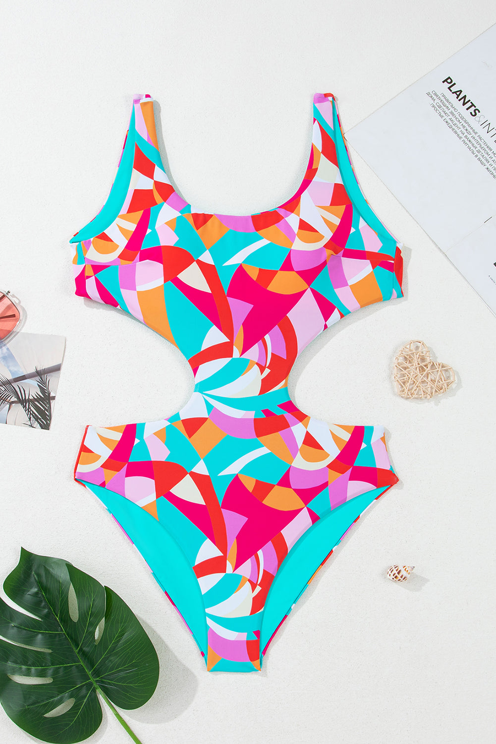Abstract Geometry Print Daring Cutout Reversible One Piece Swimsuit
