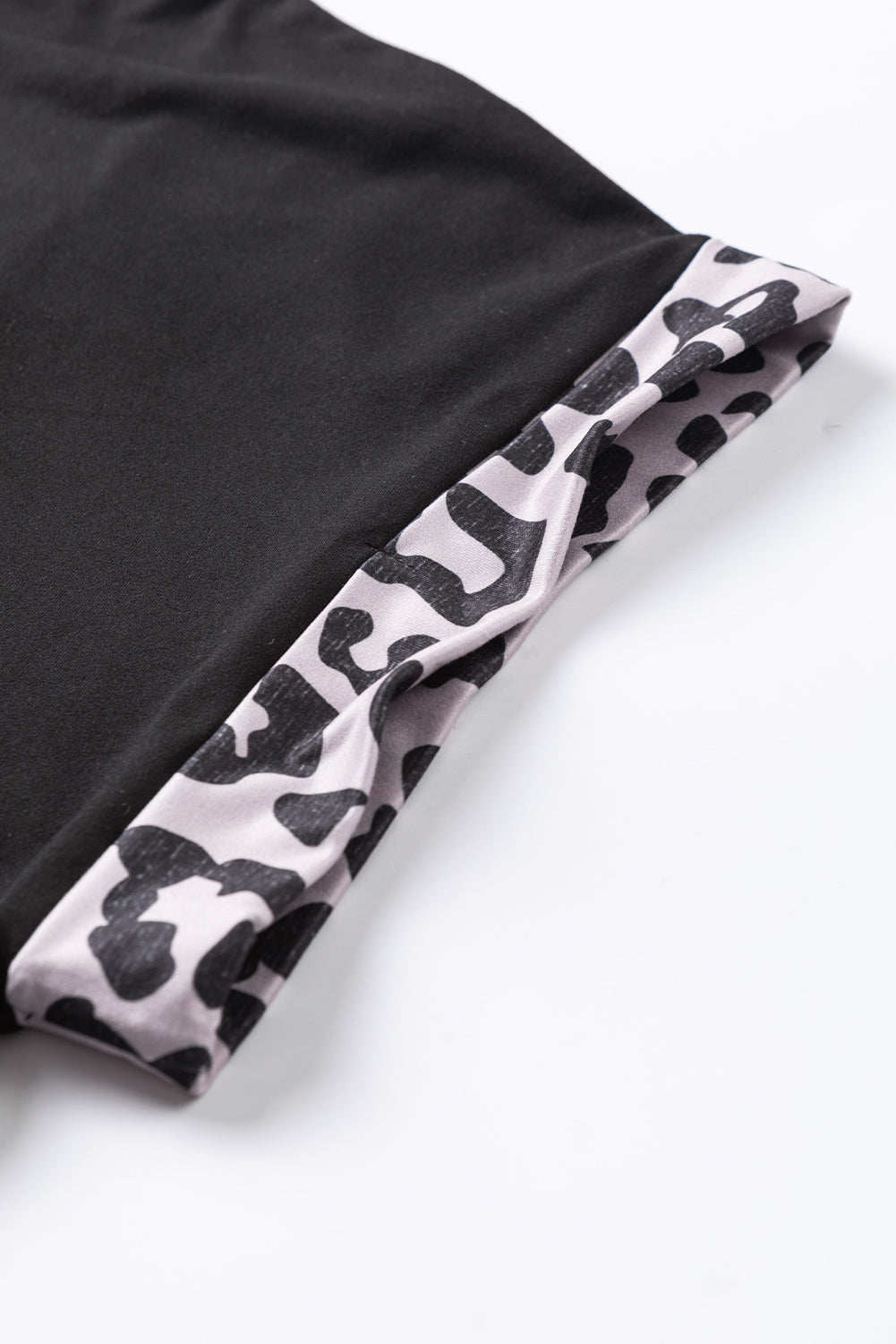 Plus Size Black Half Leopard Patchwork T-shirt