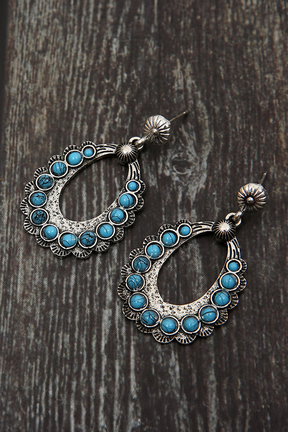 Silvery Western Turquoise Cut Out Stud Drop Earrings