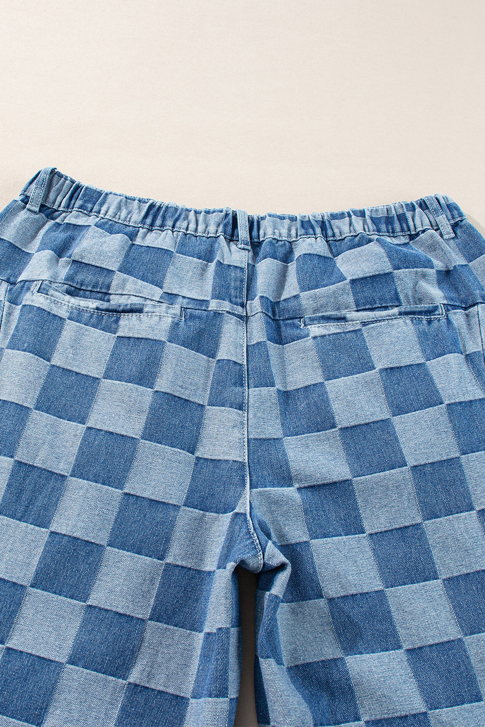Plus Size Checkered Seamed High Waist Wide Leg Jeans