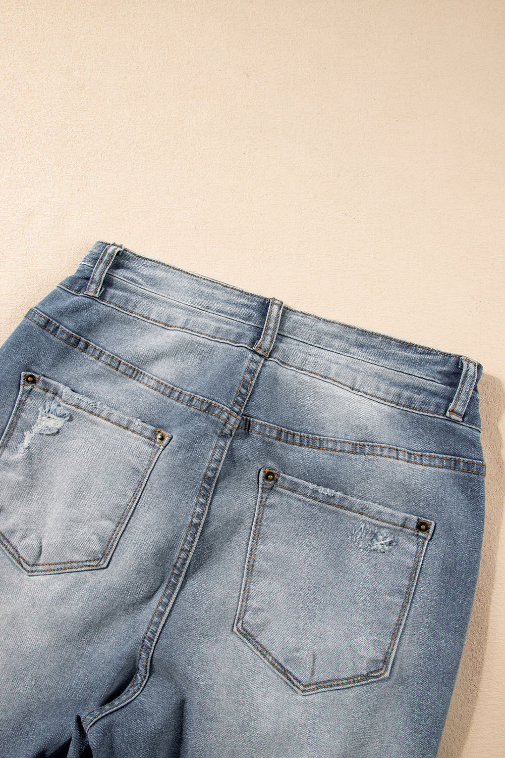 Vintage Light Wash Ripped Raw Edge Flare Jeans