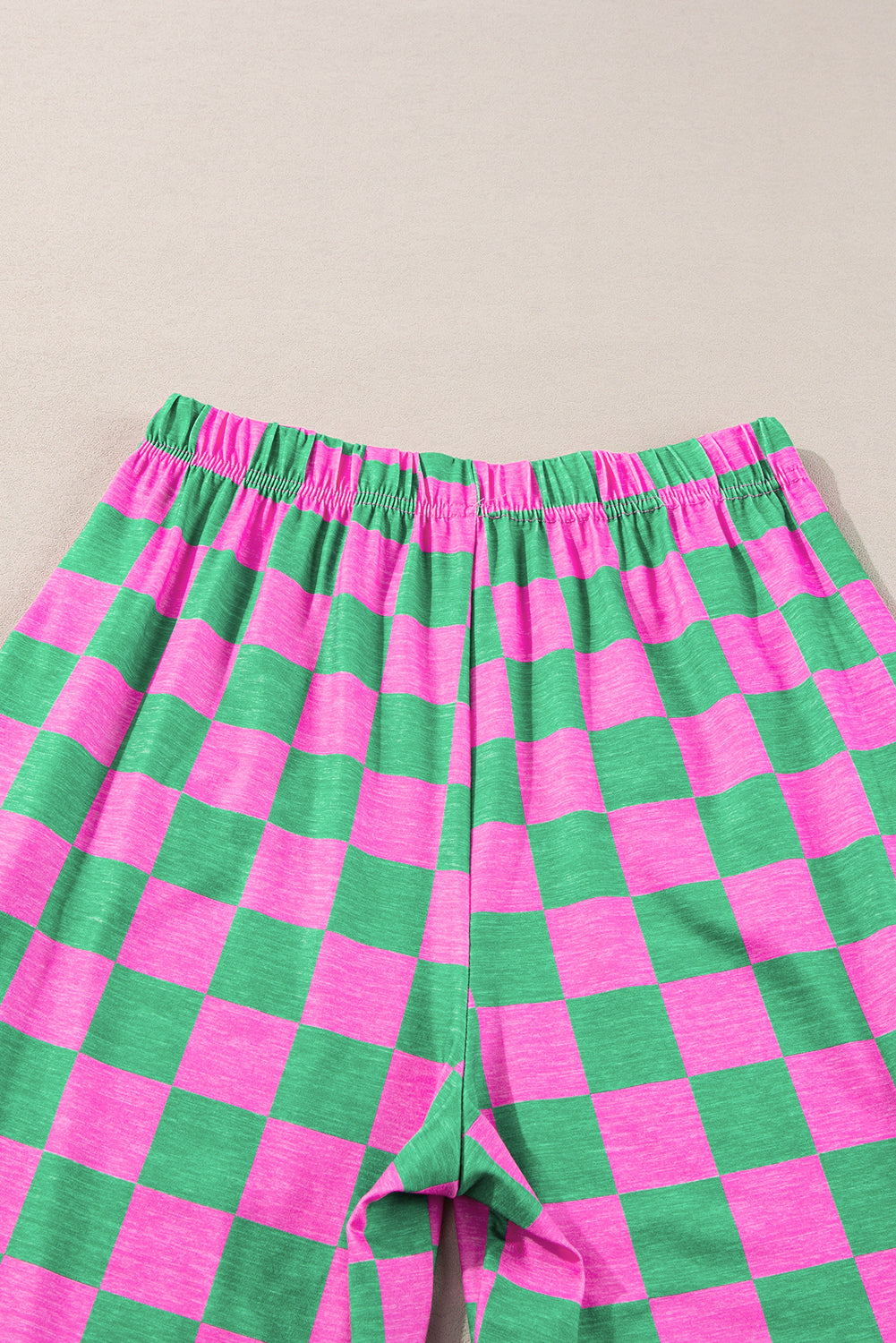 2-Tone Checked Print High Waist Wide Leg Pants