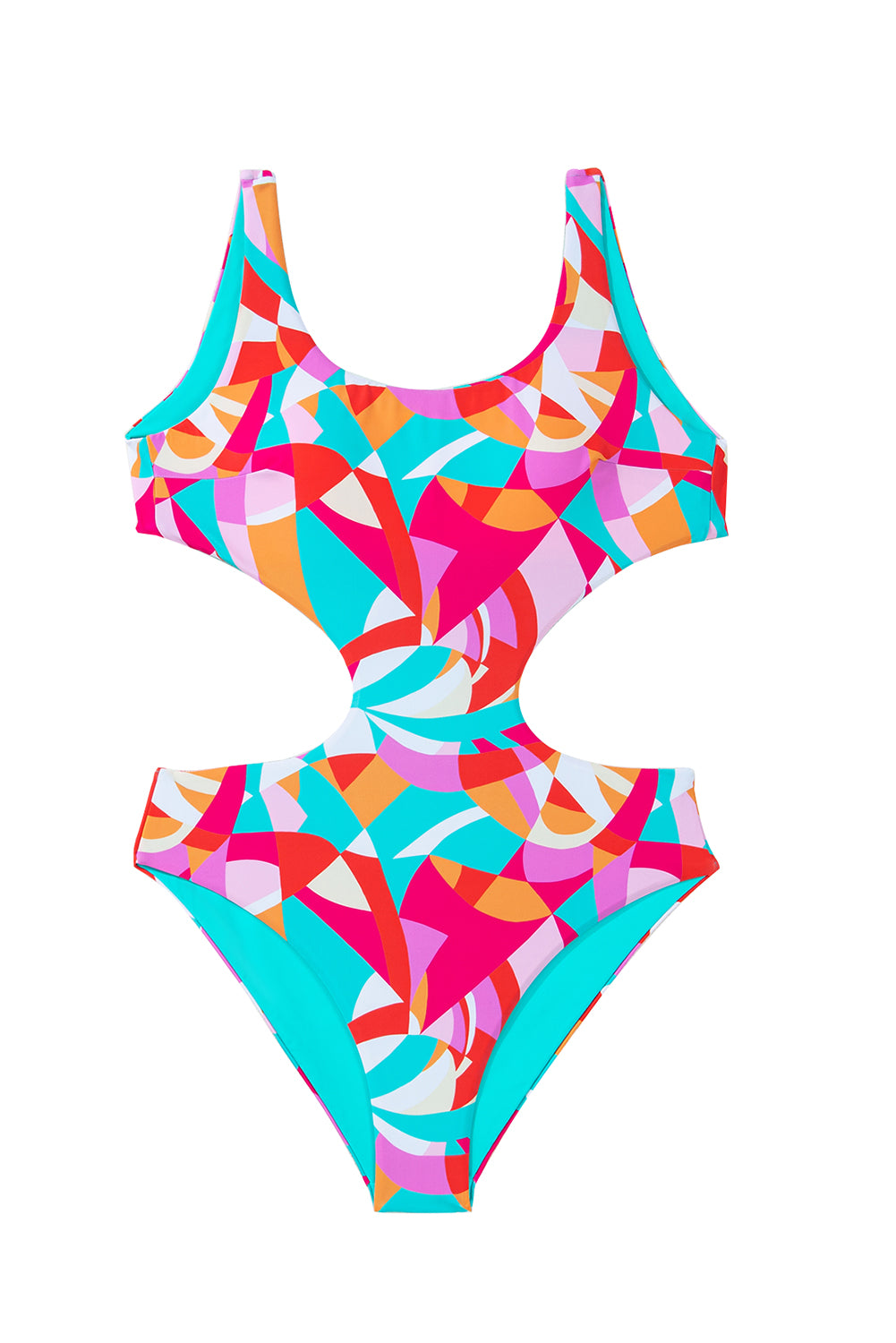 Abstract Geometry Print Daring Cutout Reversible One Piece Swimsuit