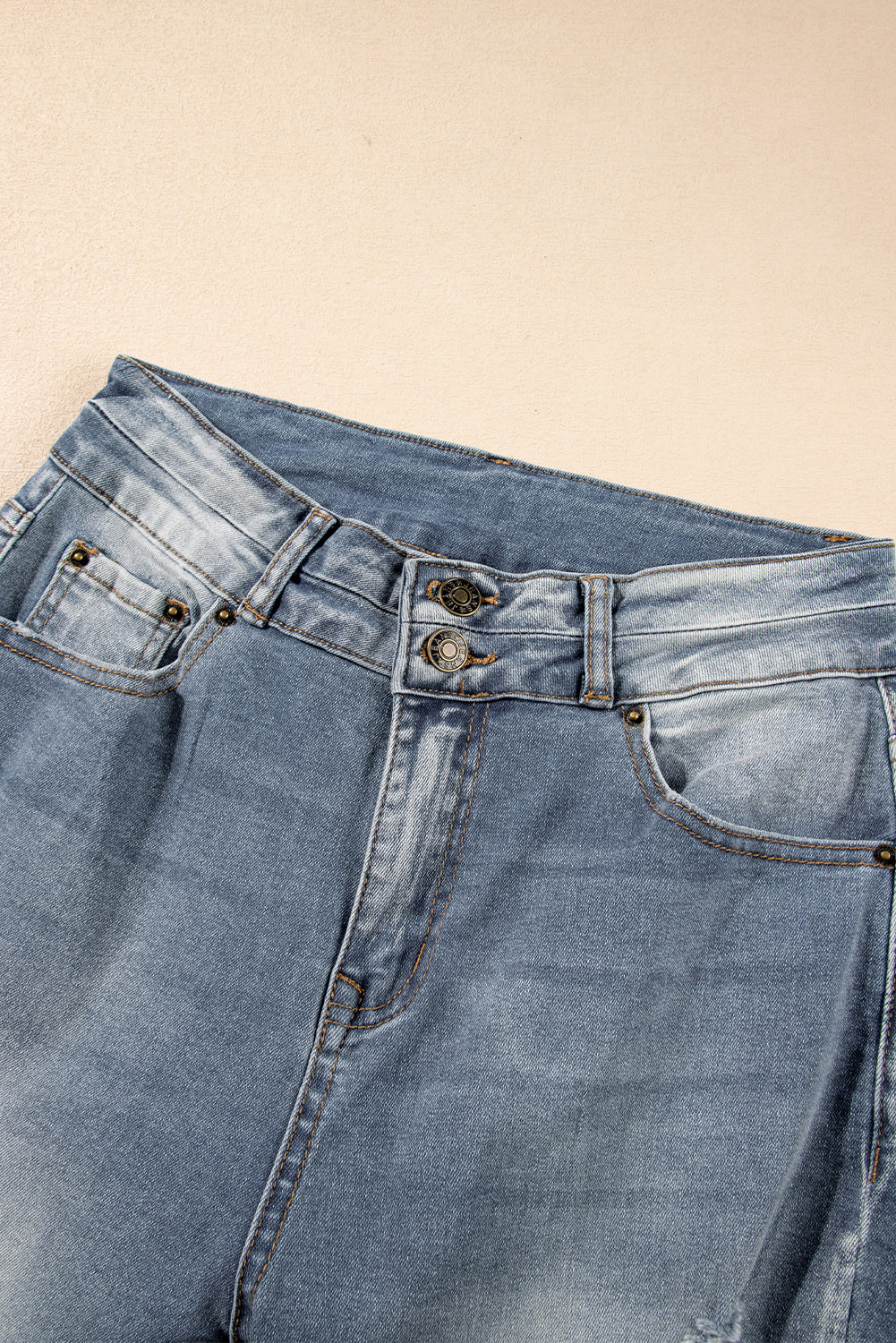 Vintage Light Wash Ripped Raw Edge Flare Jeans