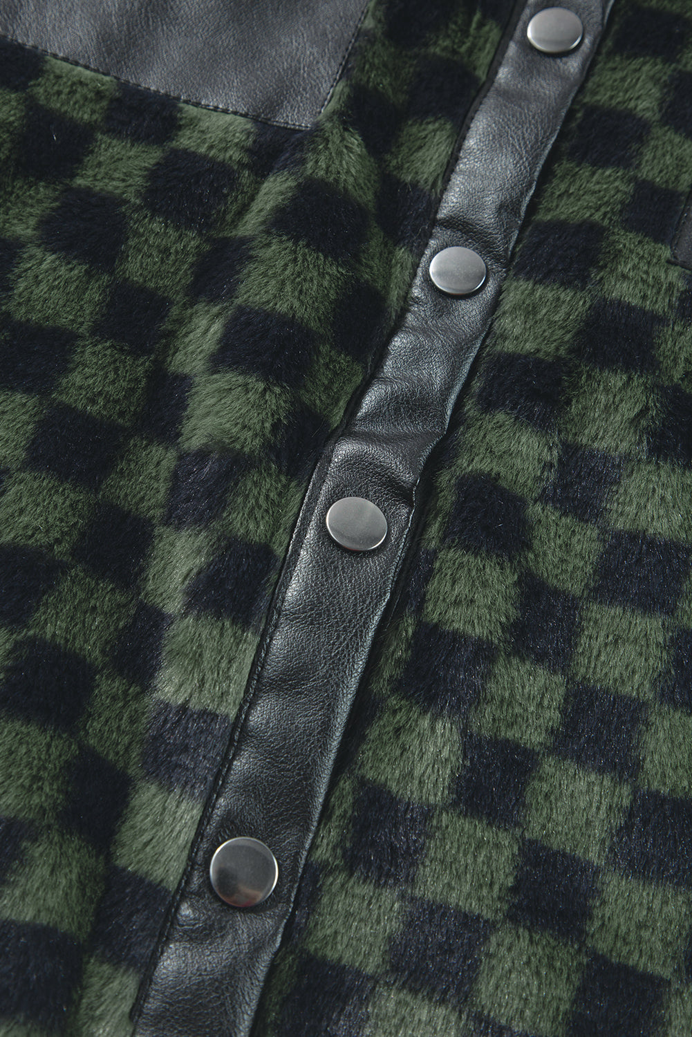 Vineyard Green Fleece Checkerboard Flap Pocket Snap Button Jacket