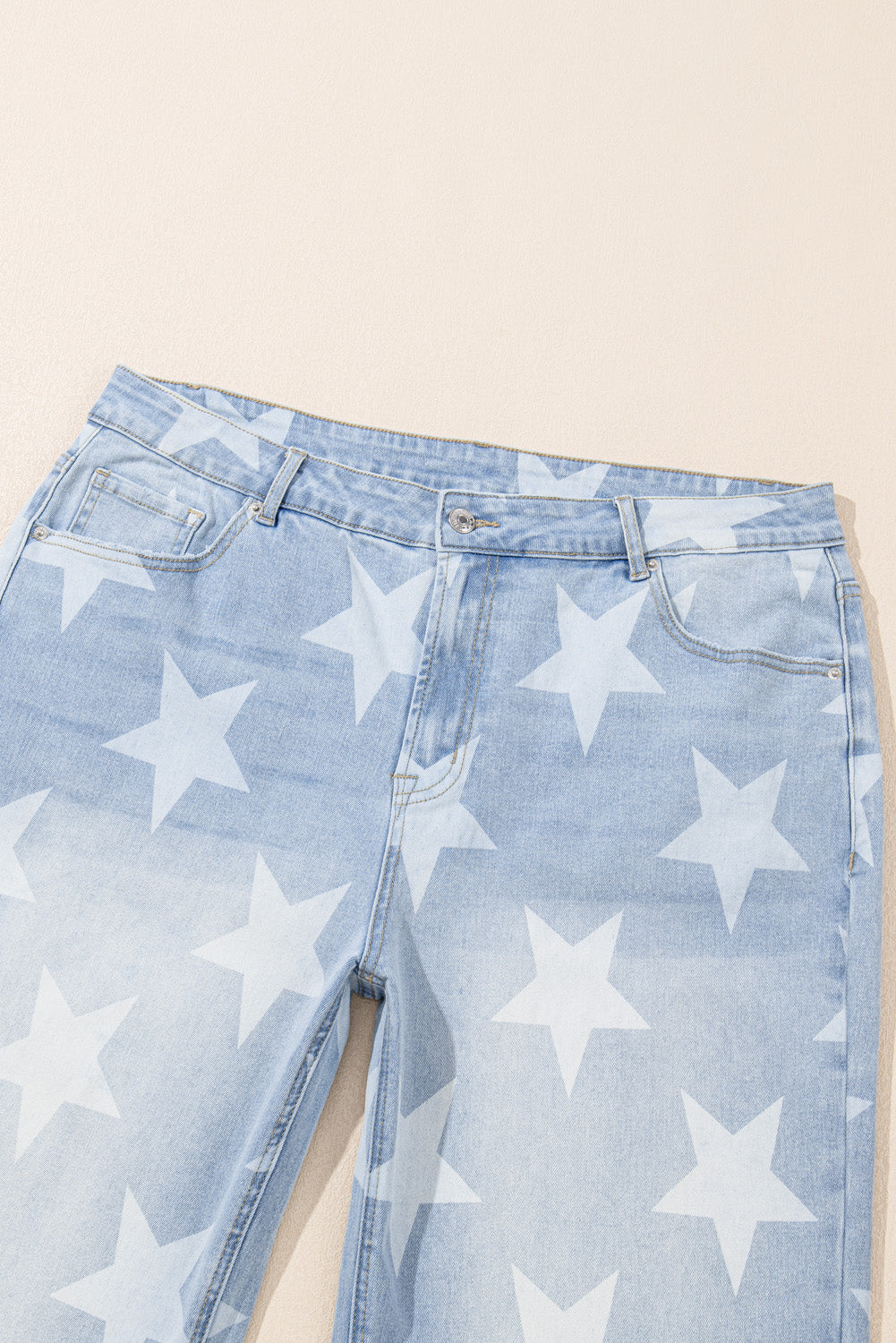 Plus Size Beau Blue High Waist Star Pattern Jeans