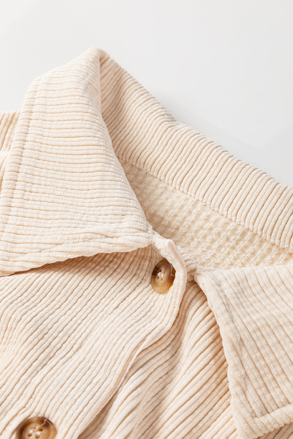 Plus size Oatmeal Textured Flap Pockets Buttoned Shacket