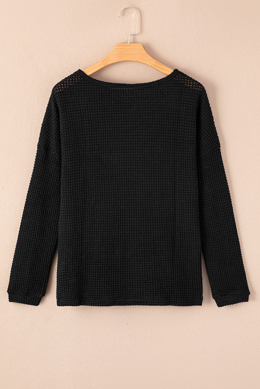 Waffle Knit Drop Shoulder Long Sleeve Top