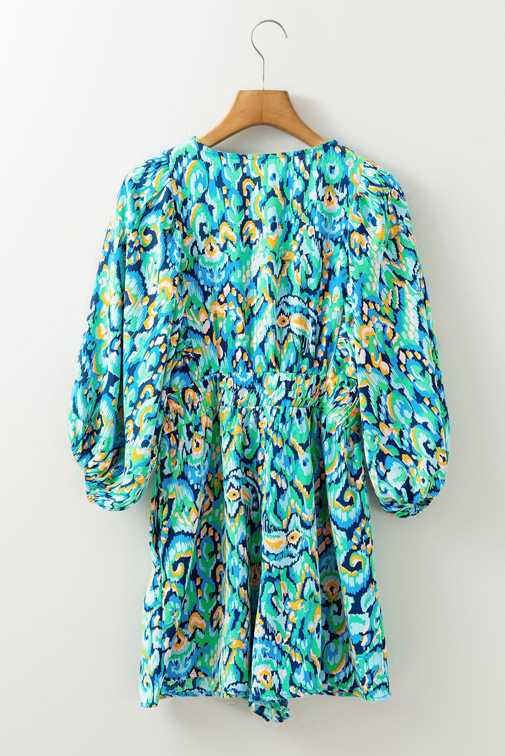 Abstract Print Puff Sleeve V Neck High Waist Romper
