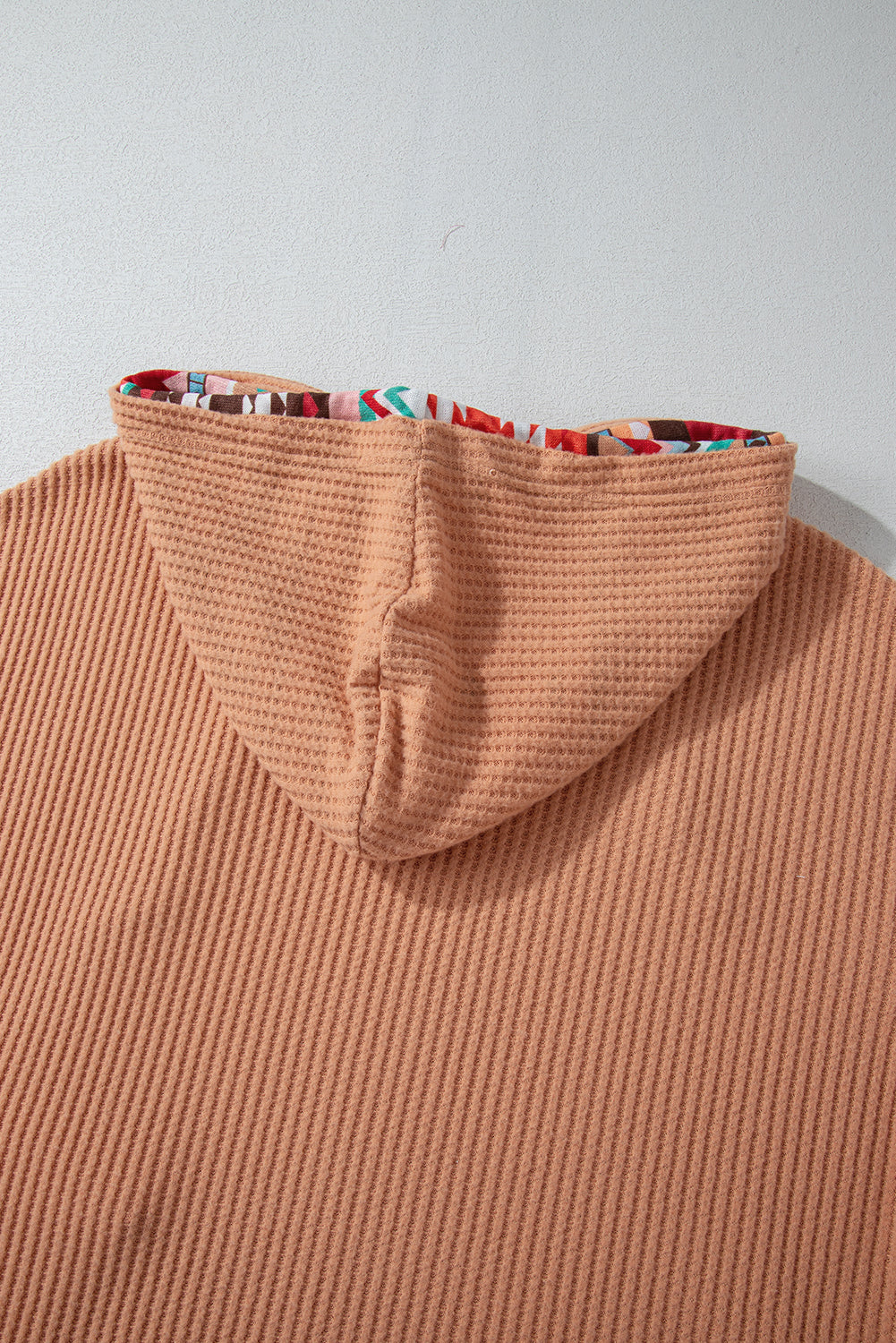 Plus size Khaki Aztec Patchwork Waffle Knit Hoodie