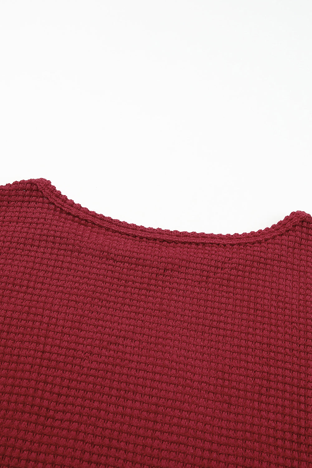 Waffle Knit Drop Shoulder Long Sleeve Top