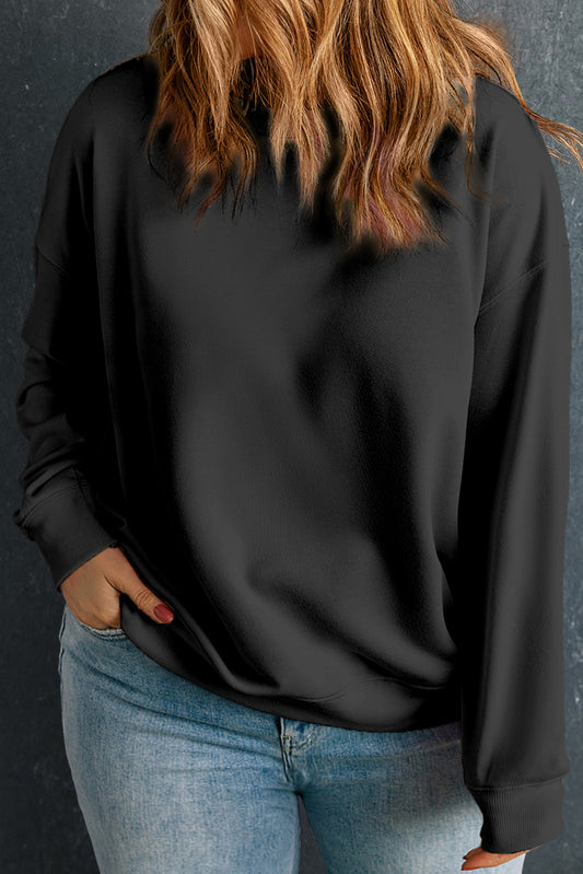 Plus Size Solid Crew Neck Drop Shoulder Sweatshirt