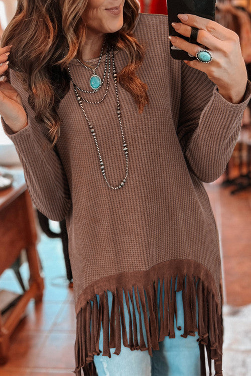 Coffee waffle knit tunic top. Fits like an XL