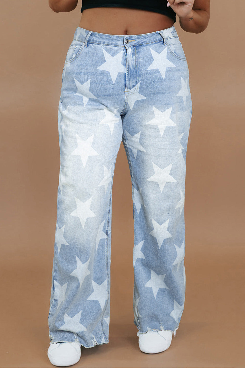 Plus Size Beau Blue High Waist Star Pattern Jeans