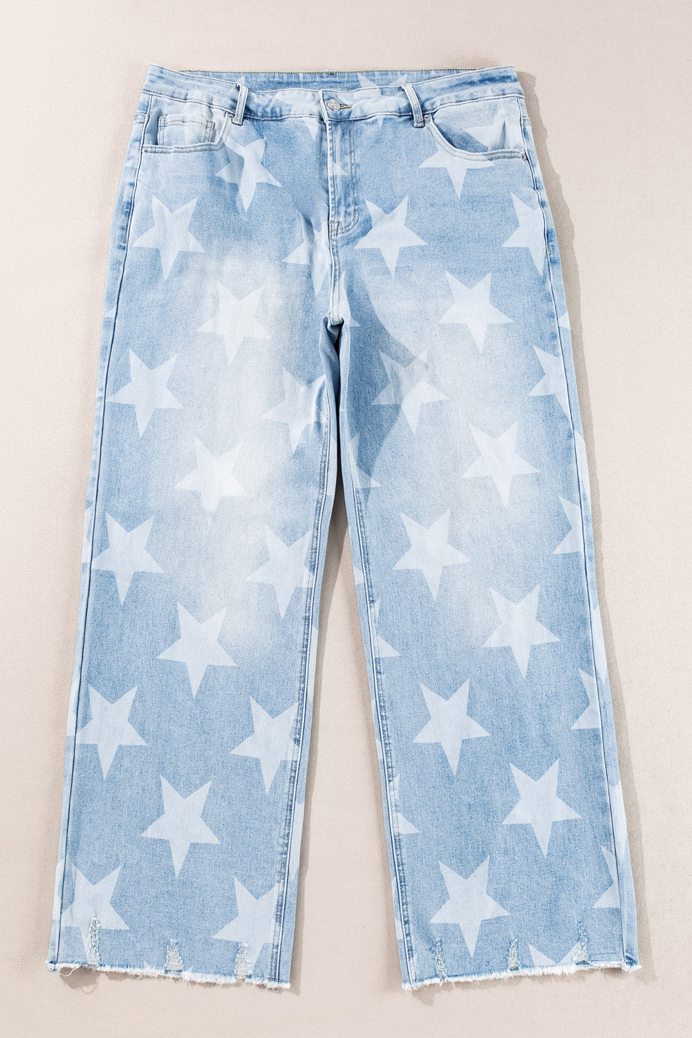 Plus Size Beau Blue High Waist Star Pattern Jeans