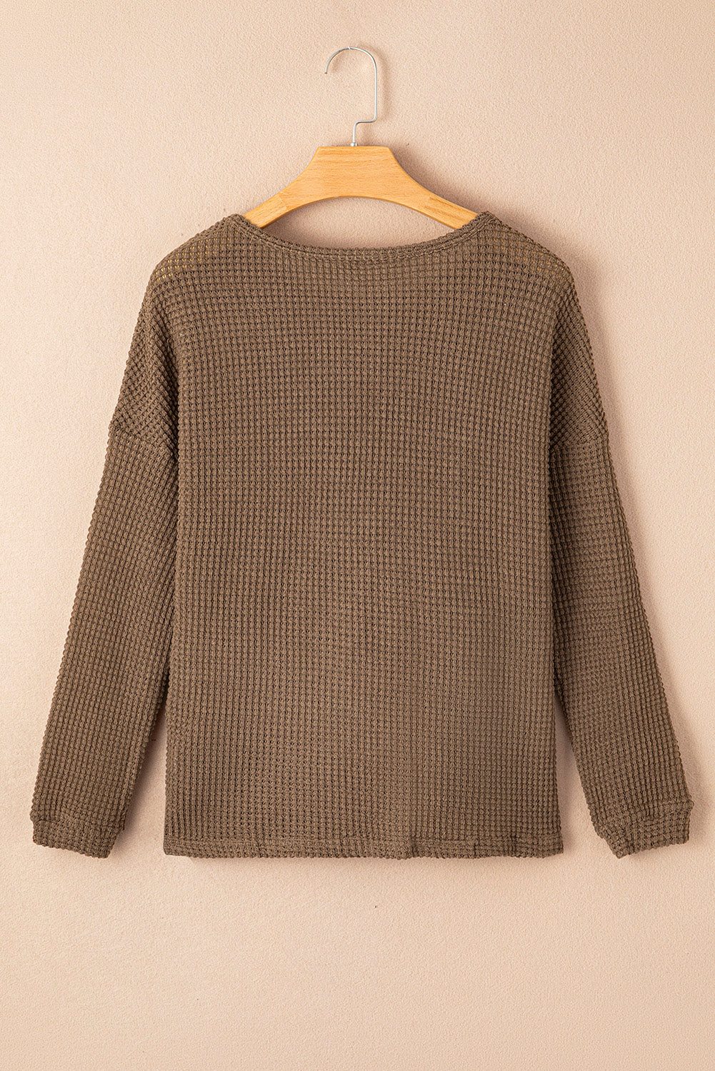 Waffle Knit Drop Shoulder Long Sleeve Top