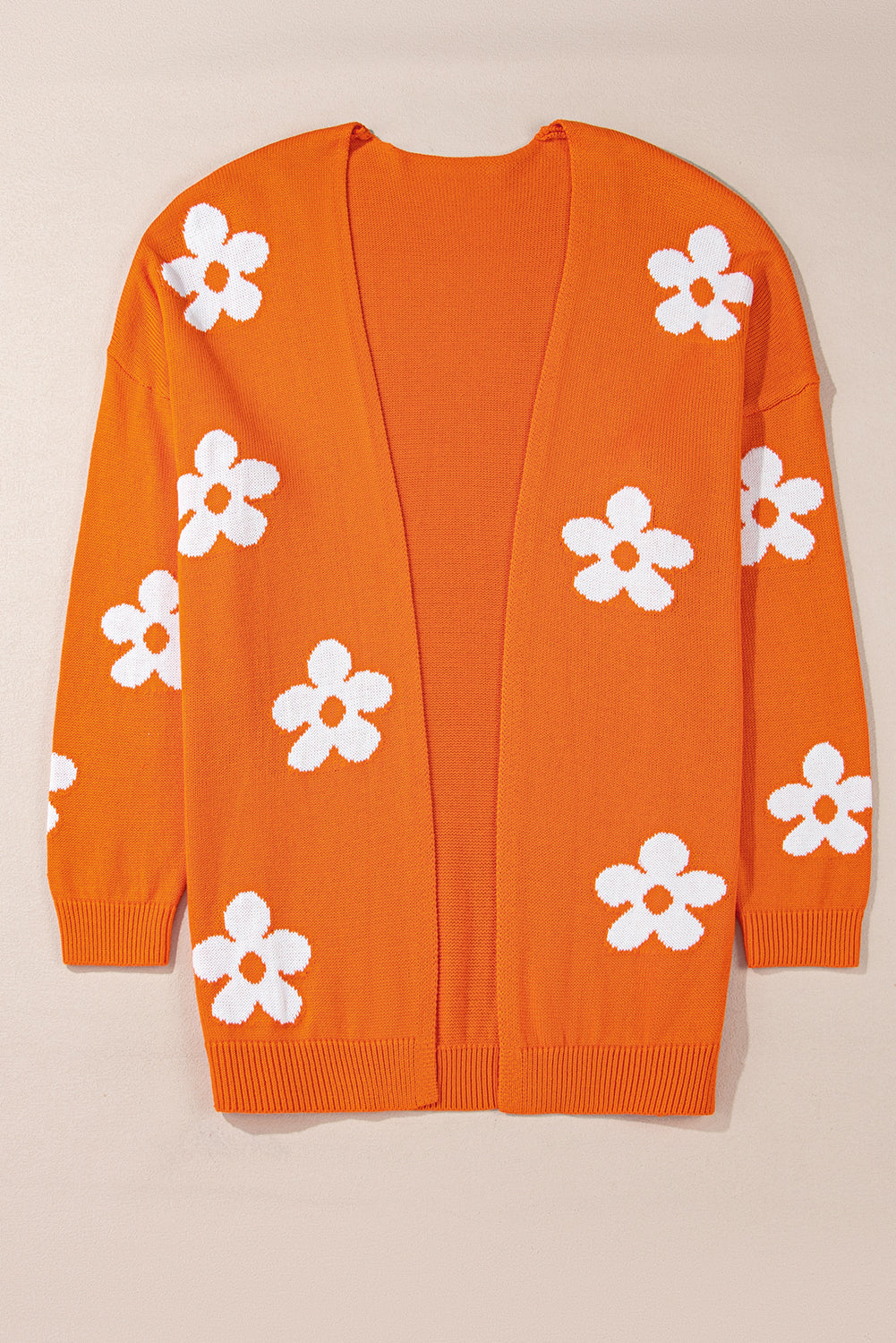 Plus Size Orange Flower Pattern Drop Shoulder Cardigan