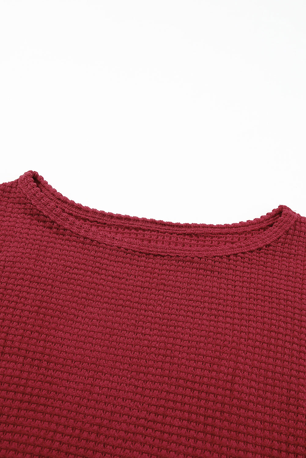Waffle Knit Drop Shoulder Long Sleeve Top