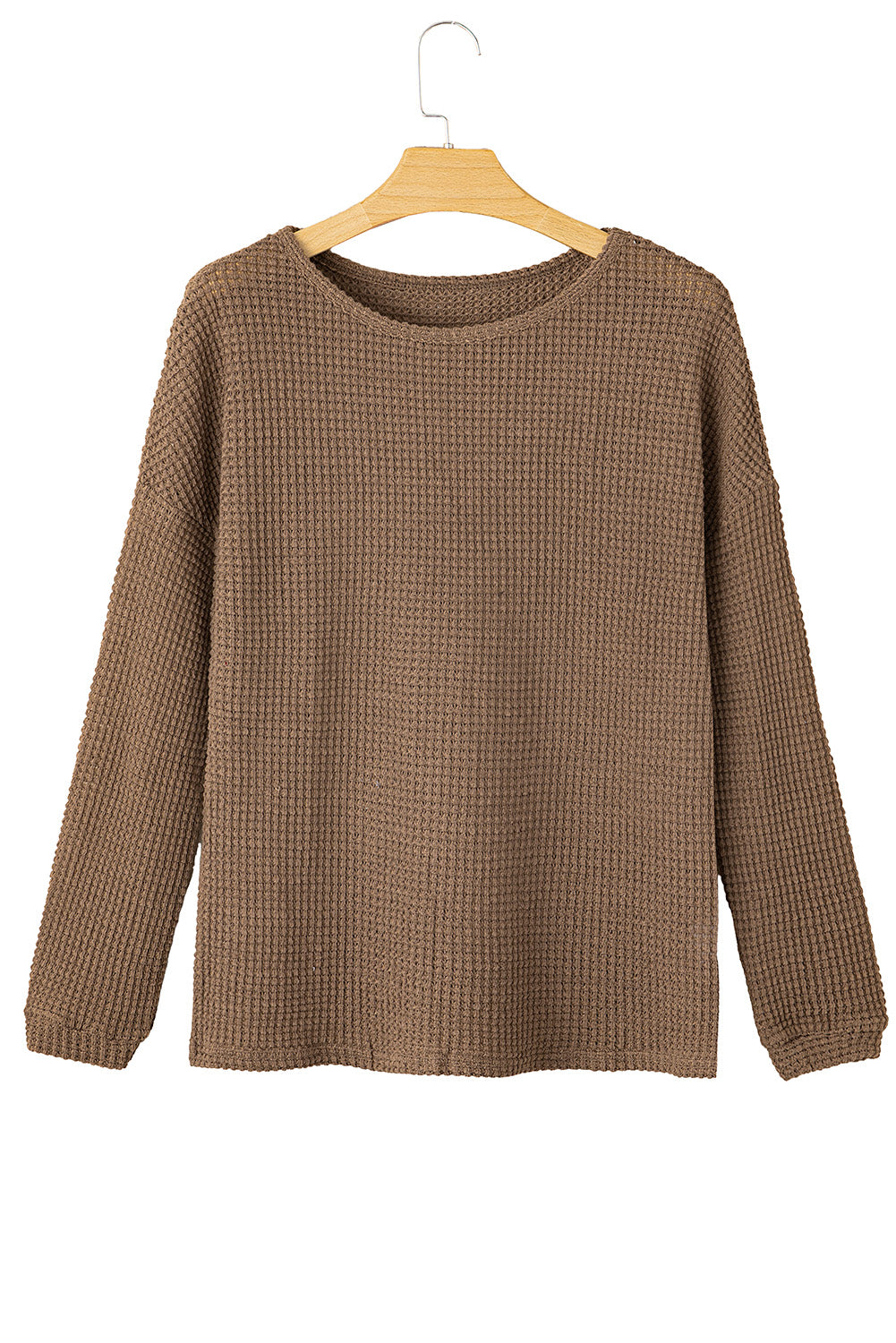 Waffle Knit Drop Shoulder Long Sleeve Top