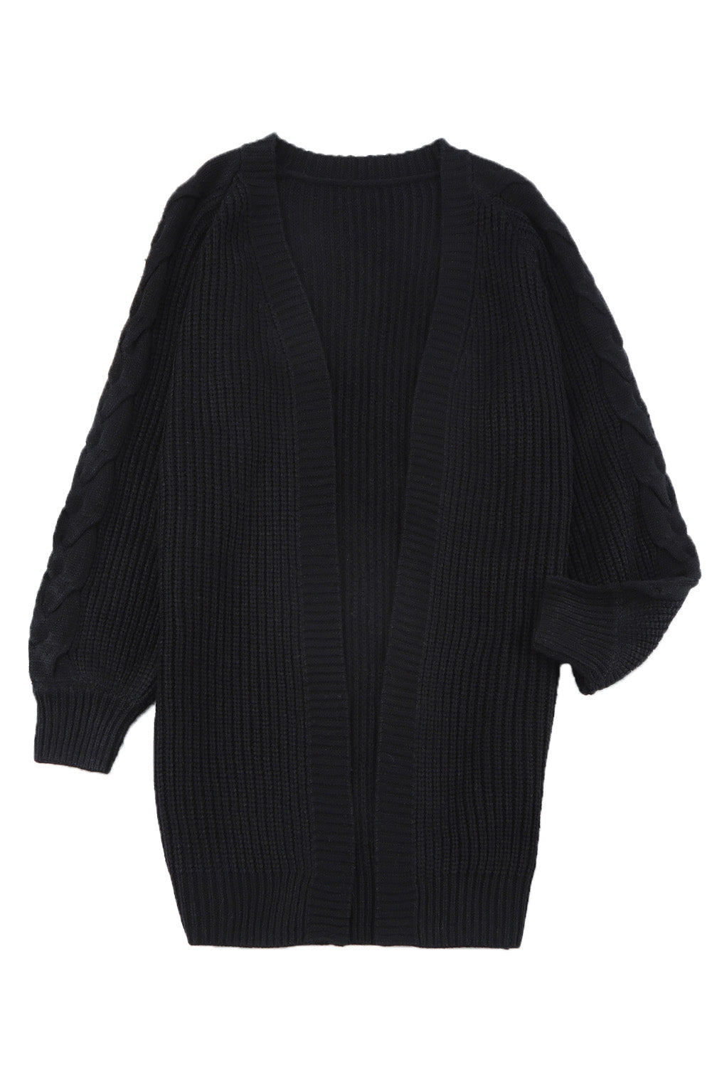 Open Front Cable Sleeve Long Cardigan