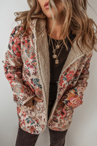 Vintage Paisley floral Sherpa lined jacket w/hood