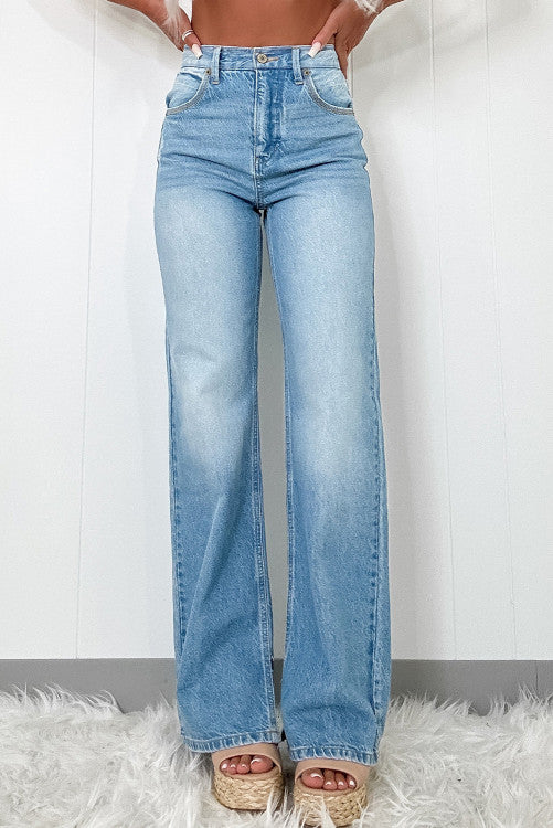High rise slit leg denim