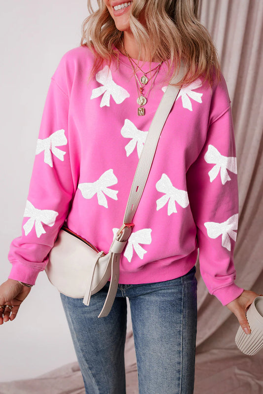 Sequin bowknot graphic crewneck