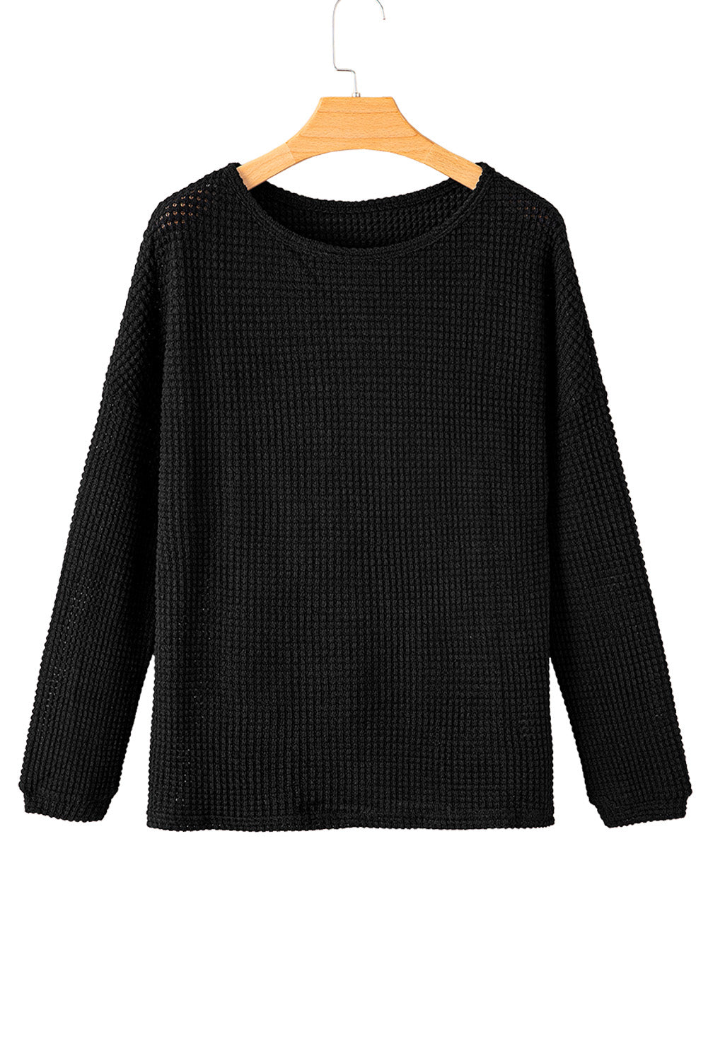 Waffle Knit Drop Shoulder Long Sleeve Top