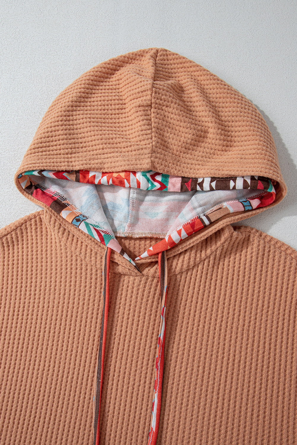Plus size Khaki Aztec Patchwork Waffle Knit Hoodie