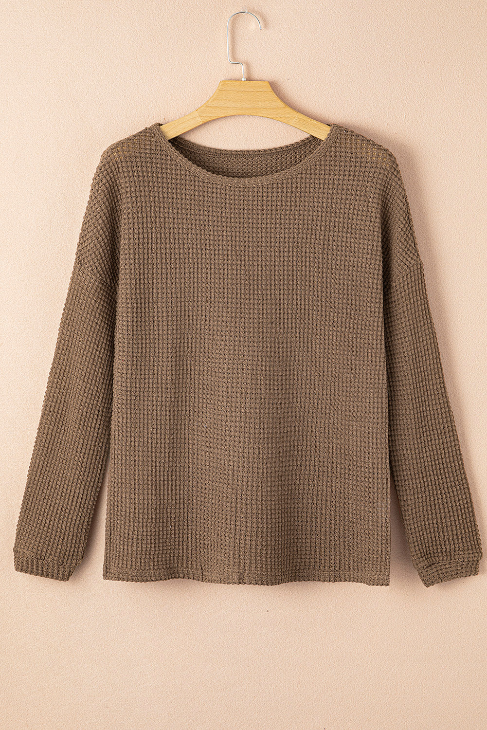 Waffle Knit Drop Shoulder Long Sleeve Top